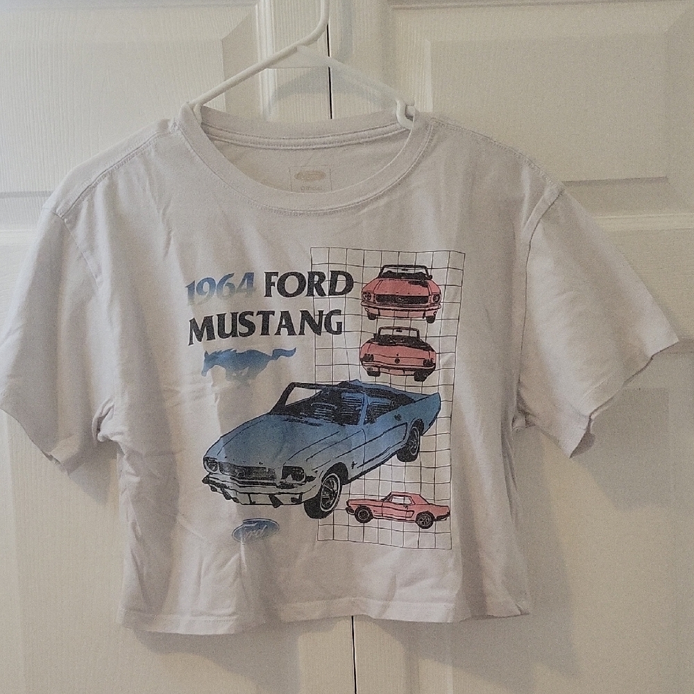 Ford Mustang Graphic Cropped Tee - White, Size M